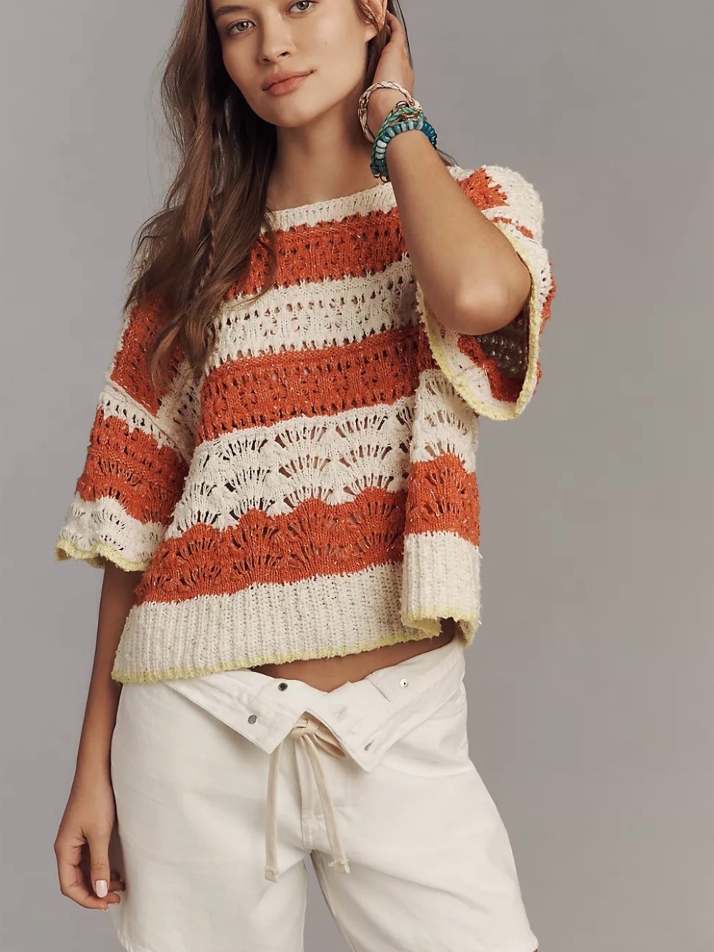 Anthropologie Pilcro Women’s Cotton Open Stitch Cropped Sweater Size XS